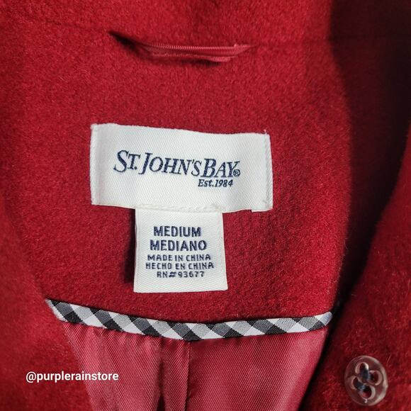 St Johns Bay Double Breasted Peacoat M Wool Cashmere Blend Preppy Quiet Luxury - Picture 3 of 11